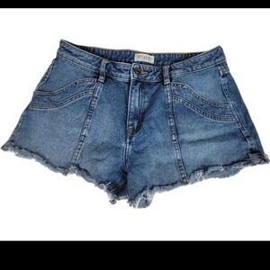 Shyanne Womens High Cut Denim Jean Shorts Size 31 Medium Wash Festival Costal